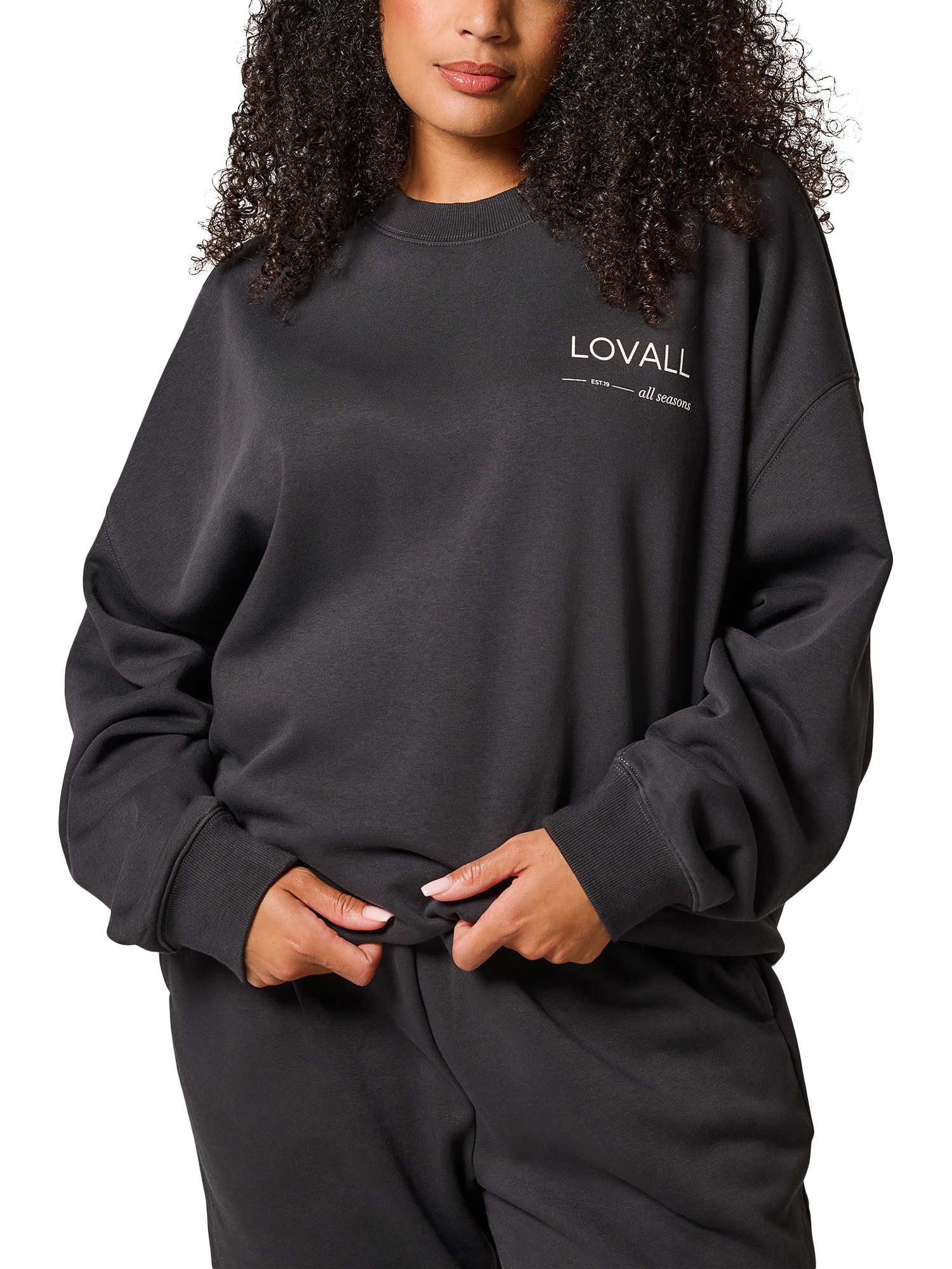 Product image 1 of 4, which shows Lovall Logo Oversized Organic Cotton Rich Sweatshirt, Shadow, 6