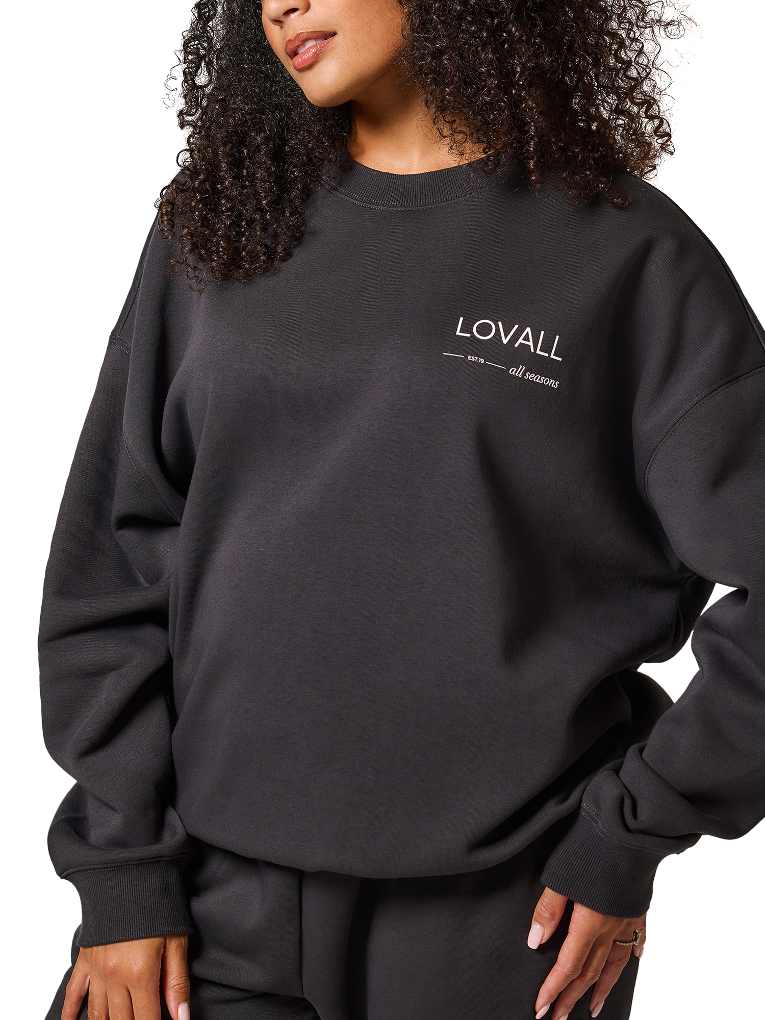 Product image 3 of 4, which shows Lovall Logo Oversized Organic Cotton Rich Sweatshirt, Shadow, 6