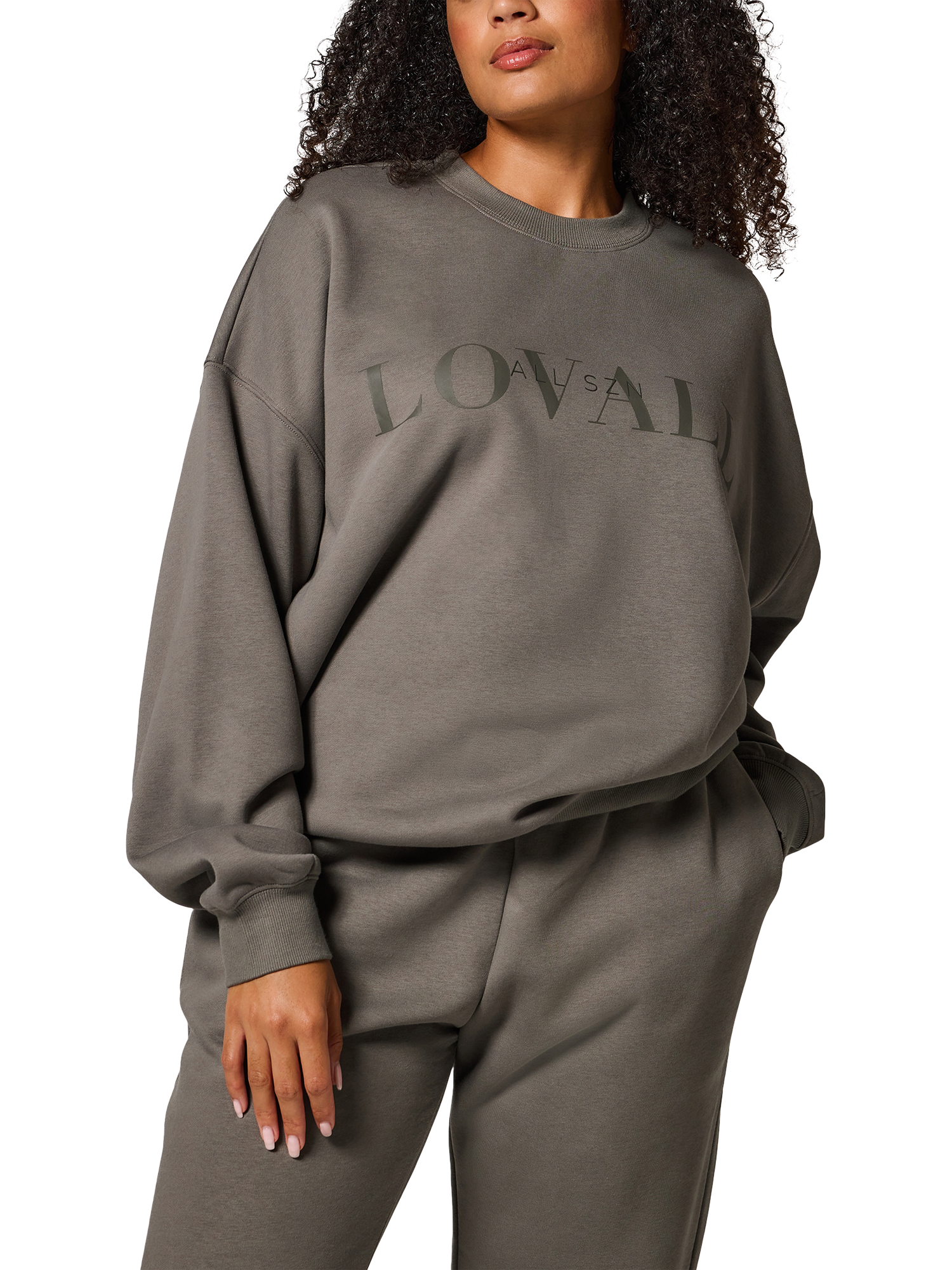 Product image 1 of 4, which shows Lovall Logo Oversized Organic Cotton Rich Sweatshirt, Slate Green, 6