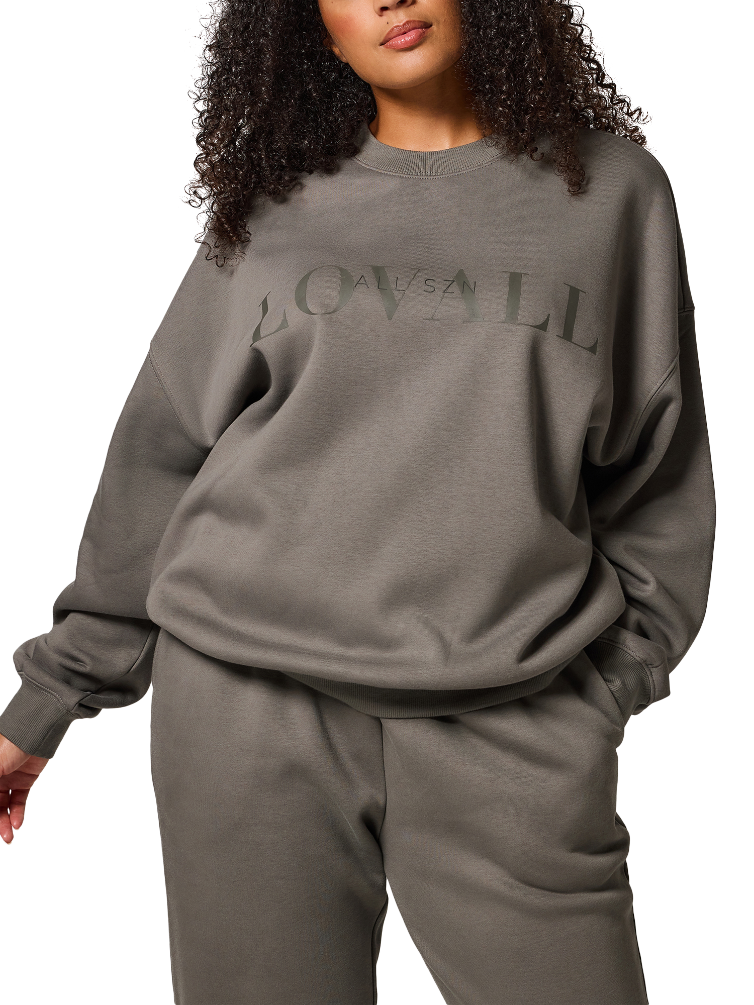 Product image 3 of 4, which shows Lovall Logo Oversized Organic Cotton Rich Sweatshirt, Slate Green, 6