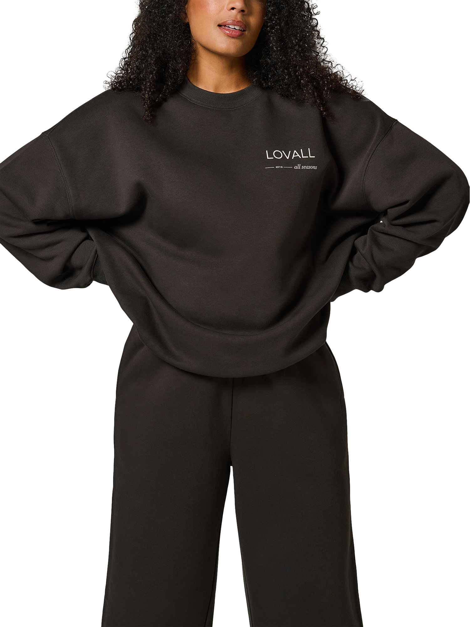 Product image 1 of 5, which shows Lovall Logo Oversized Organic Cotton Rich Sweatshirt, Black Coffee, 10