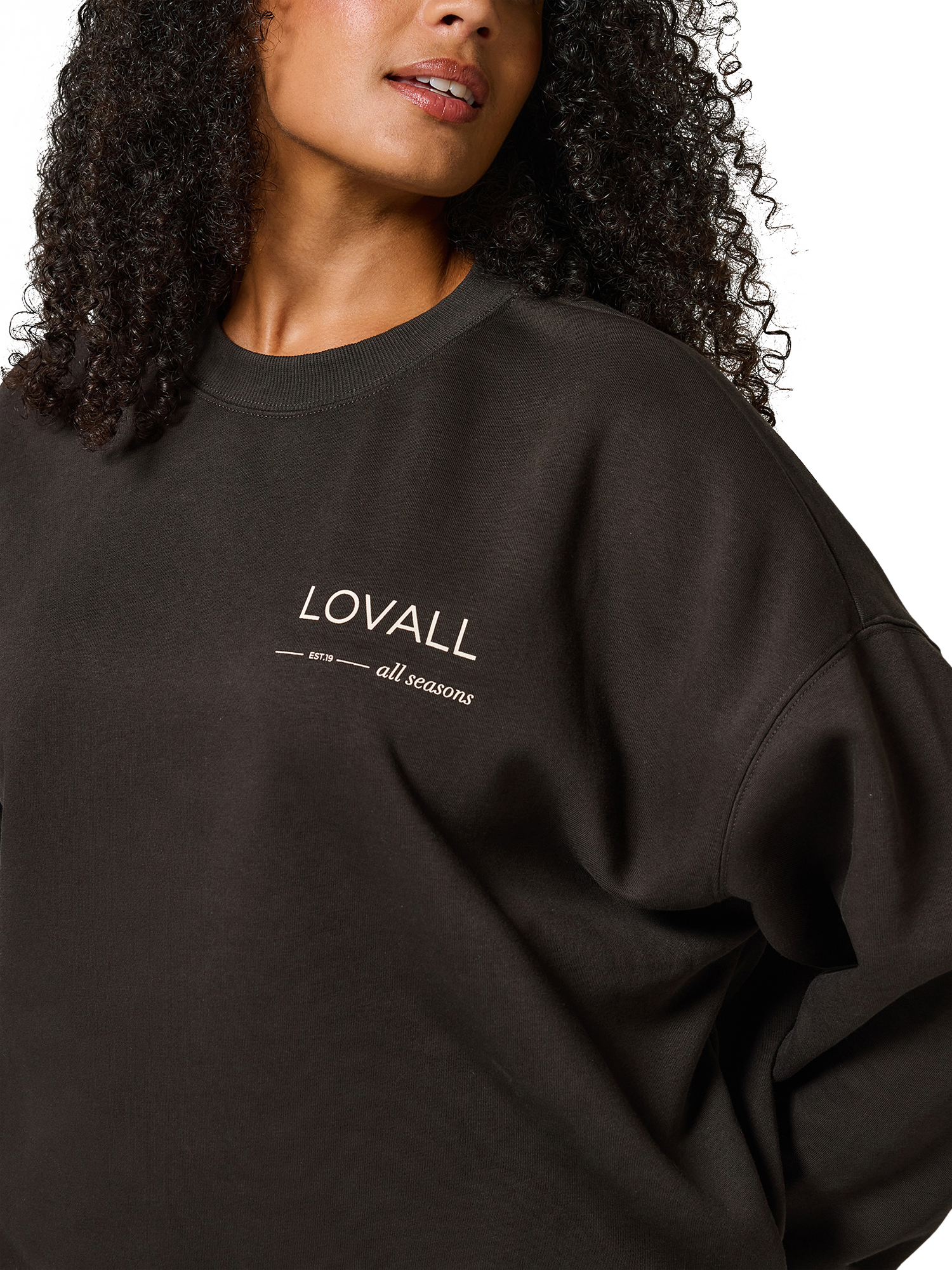 Product image 3 of 5, which shows Lovall Logo Oversized Organic Cotton Rich Sweatshirt, Black Coffee, 10