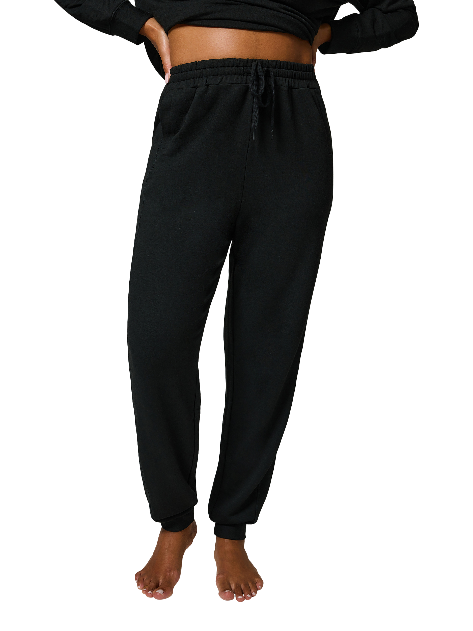 Product image 1 of 5, which shows Lovall Luxe High Waist Lounge Joggers, Black, 6
