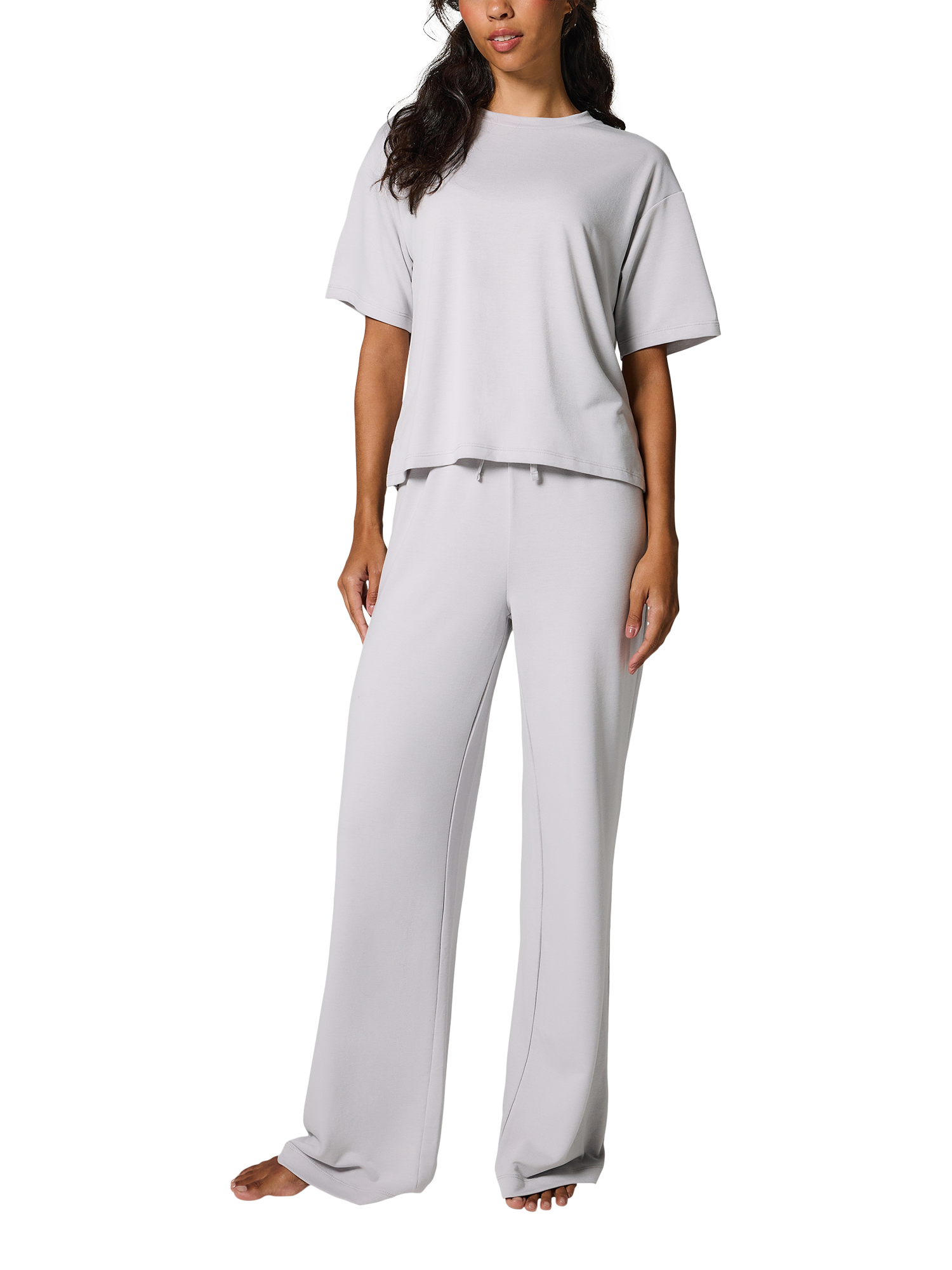 Product image 1 of 5, which shows Lovall Tall Soft Touch Wide Leg Lounge Set, Light Grey, 6