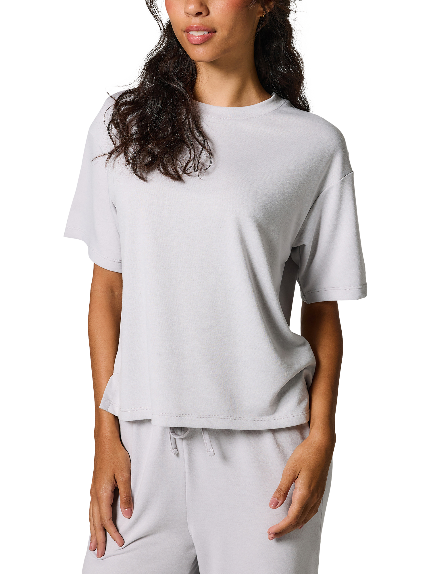 Product image 2 of 5, which shows Lovall Tall Soft Touch Wide Leg Lounge Set, Light Grey, 6