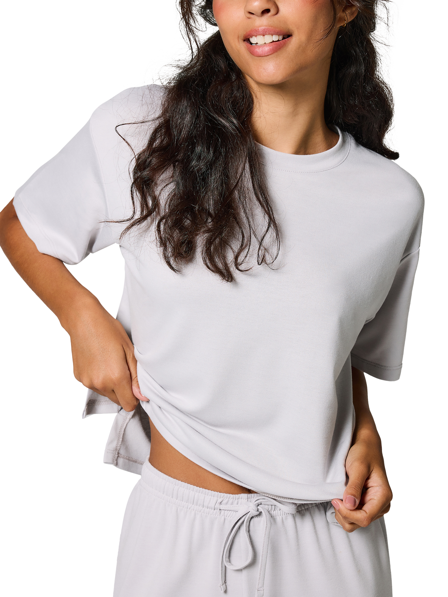 Product image 3 of 5, which shows Lovall Tall Soft Touch Wide Leg Lounge Set, Light Grey, 6