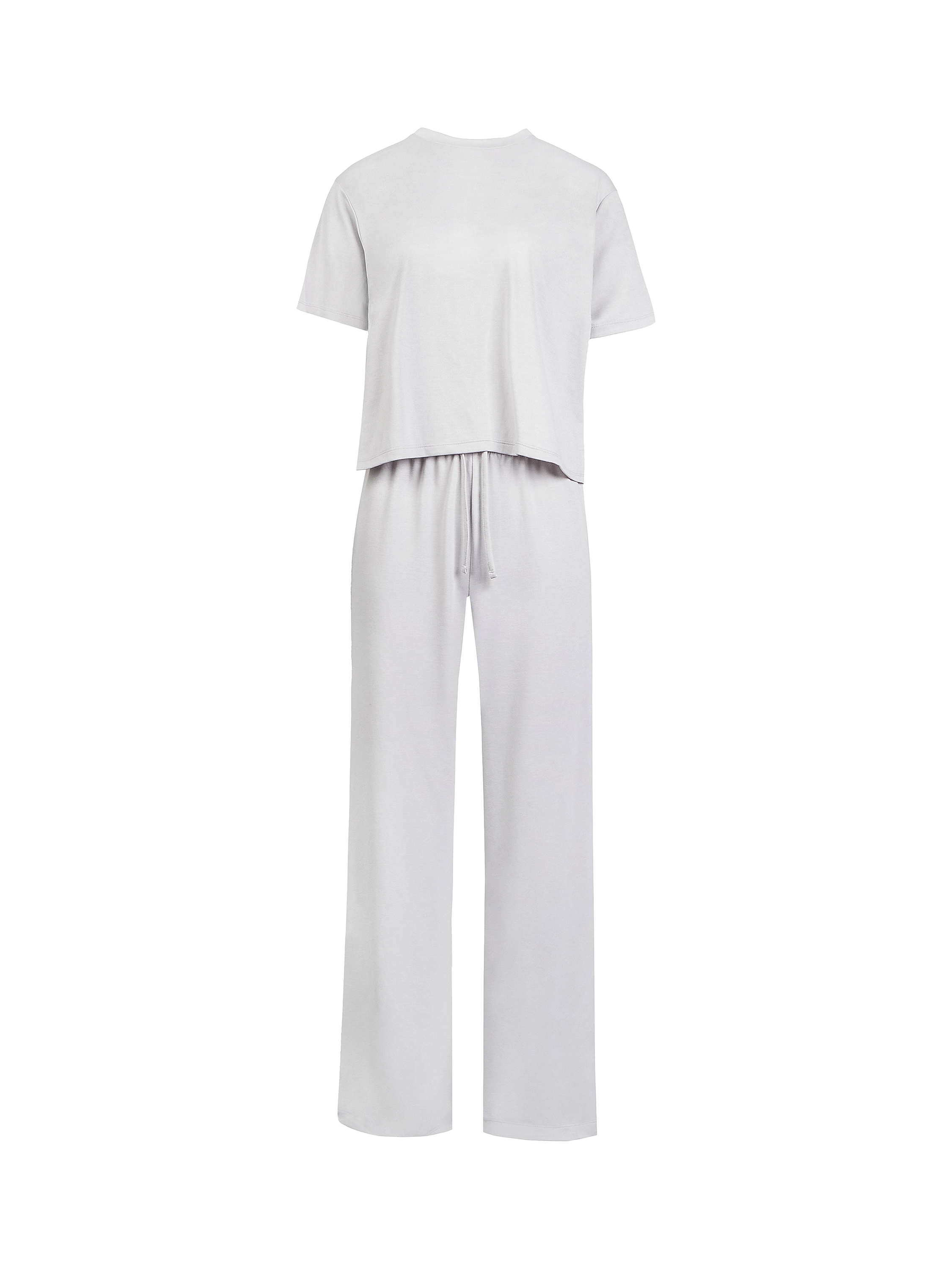 Product image 5 of 5, which shows Lovall Tall Soft Touch Wide Leg Lounge Set, Light Grey, 6