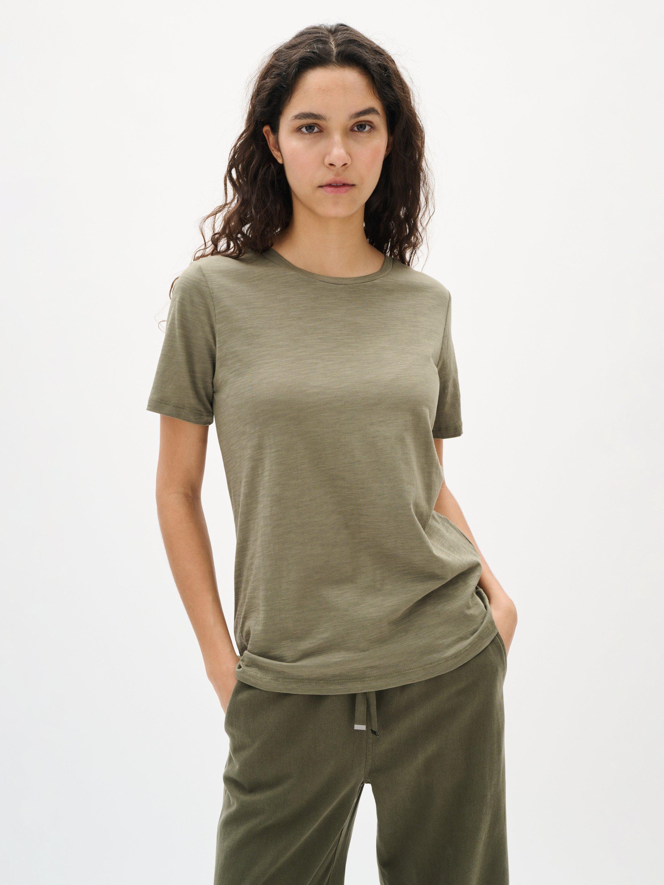 Product image 1 of 6, which shows InWear Alma Plain T-Shirt, Dusty Olive, XS
