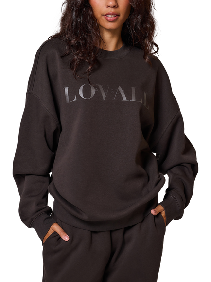 Lovall Logo Oversized Organic Cotton Rich Sweatshirt, Black Coffee