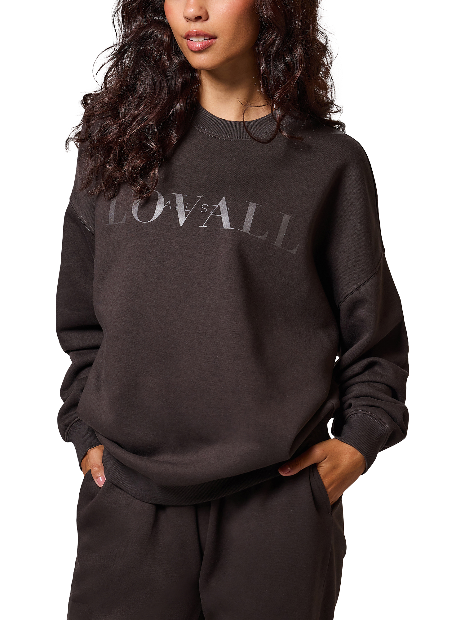 Product image 3 of 5, which shows Lovall Logo Oversized Organic Cotton Rich Sweatshirt, Black Coffee, 6