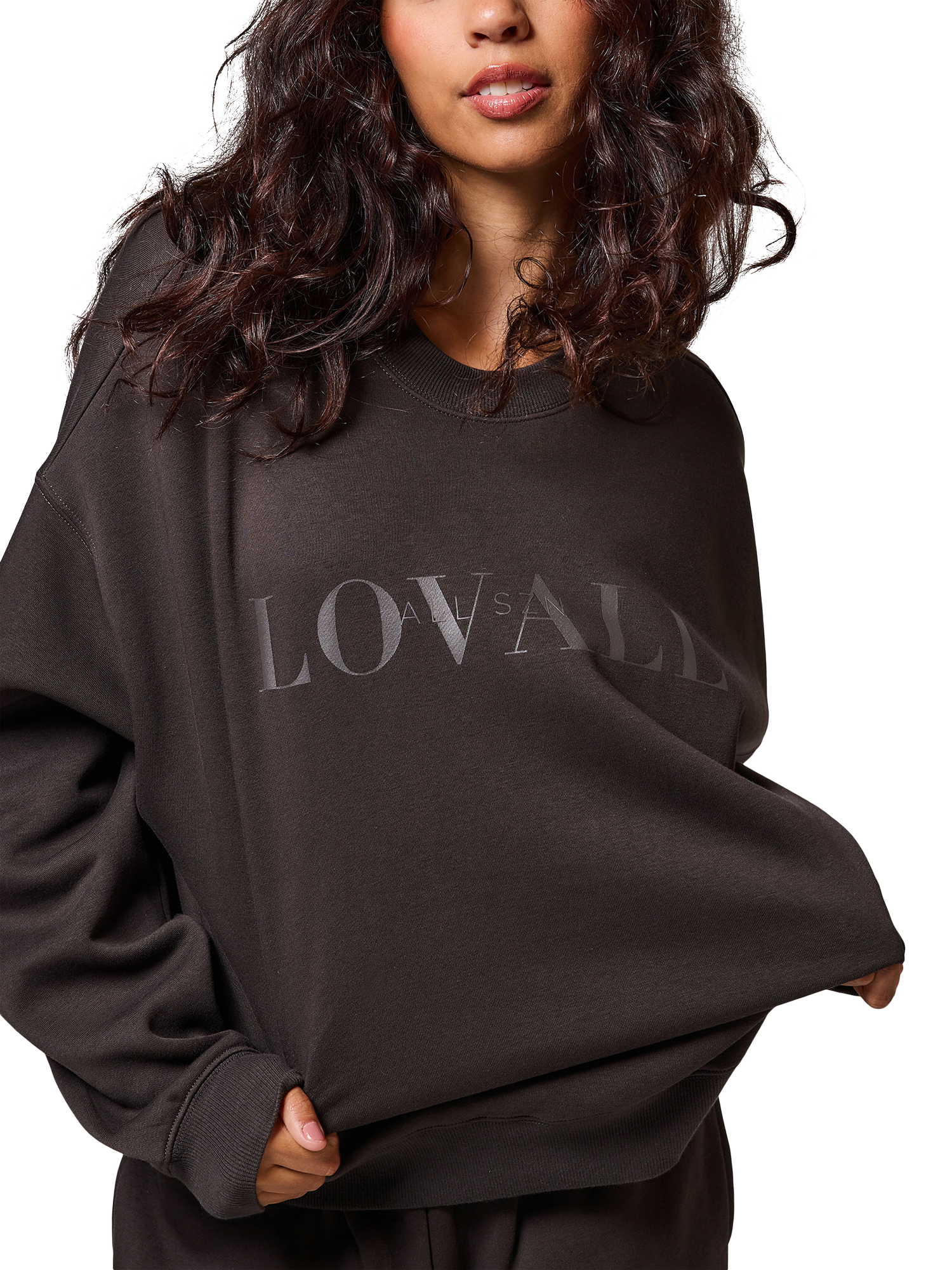 Product image 4 of 5, which shows Lovall Logo Oversized Organic Cotton Rich Sweatshirt, Black Coffee, 6