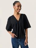 Soaked In Luxury Sunela Short Sleeve V-Neck Cotton Blouse, Black