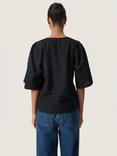 Soaked In Luxury Sunela Short Sleeve V-Neck Cotton Blouse, Black