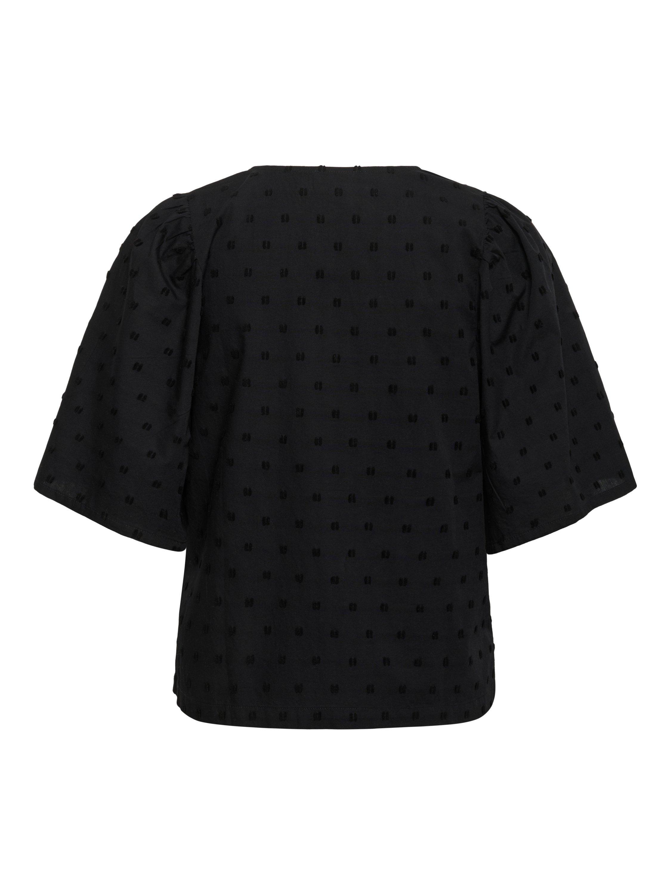 Product image 6 of 6, which shows Soaked In Luxury Sunela Short Sleeve V-Neck Cotton Blouse, Black, XS