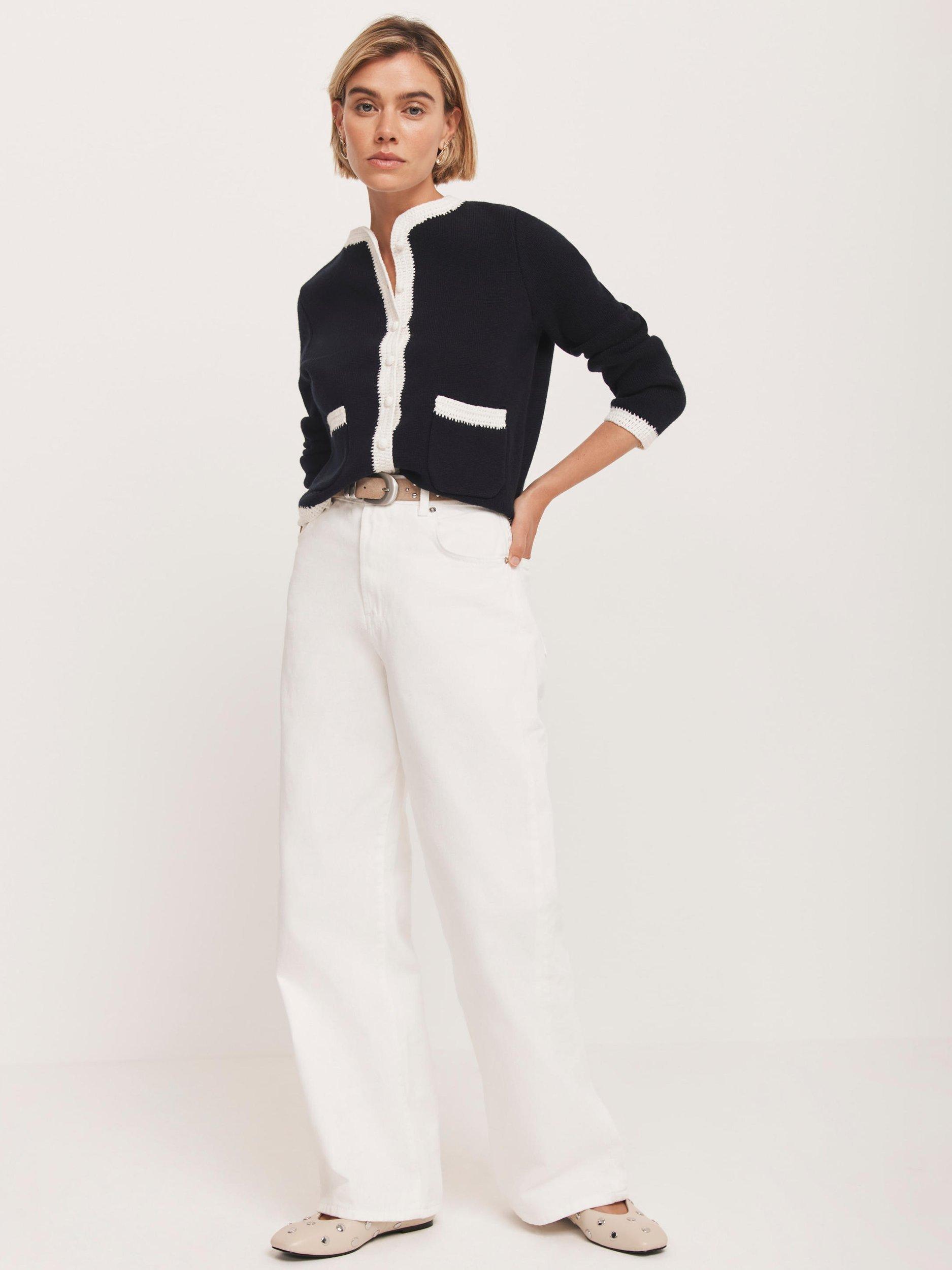 Mint Velvet Contrast Crochet Trim Jacket, Navy/Multi