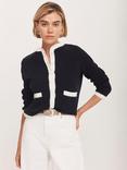 Mint Velvet Contrast Crochet Trim Jacket, Navy/Multi