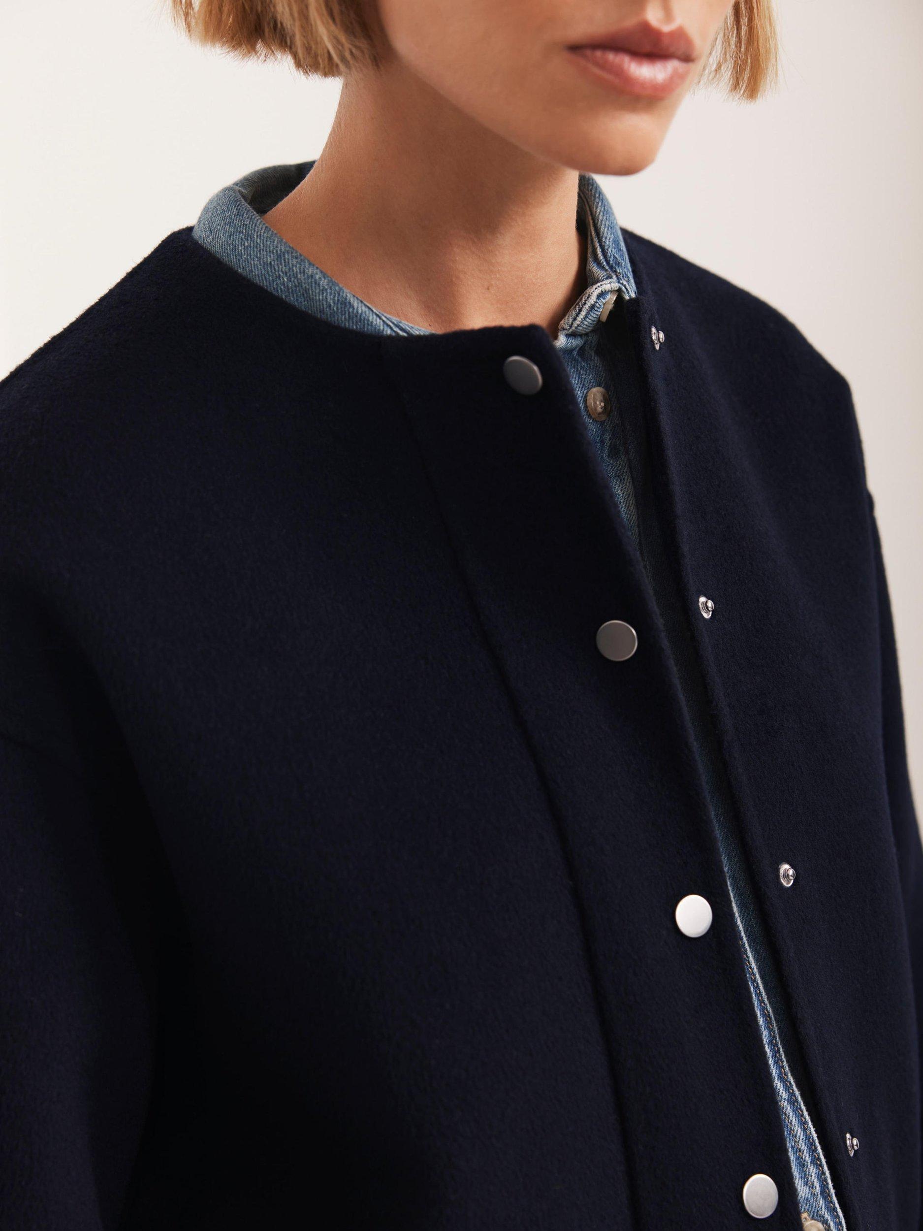 Product image 6 of 8, which shows Mint Velvet Round Neck Hand Finished Wool Blend Coat, Navy, XS