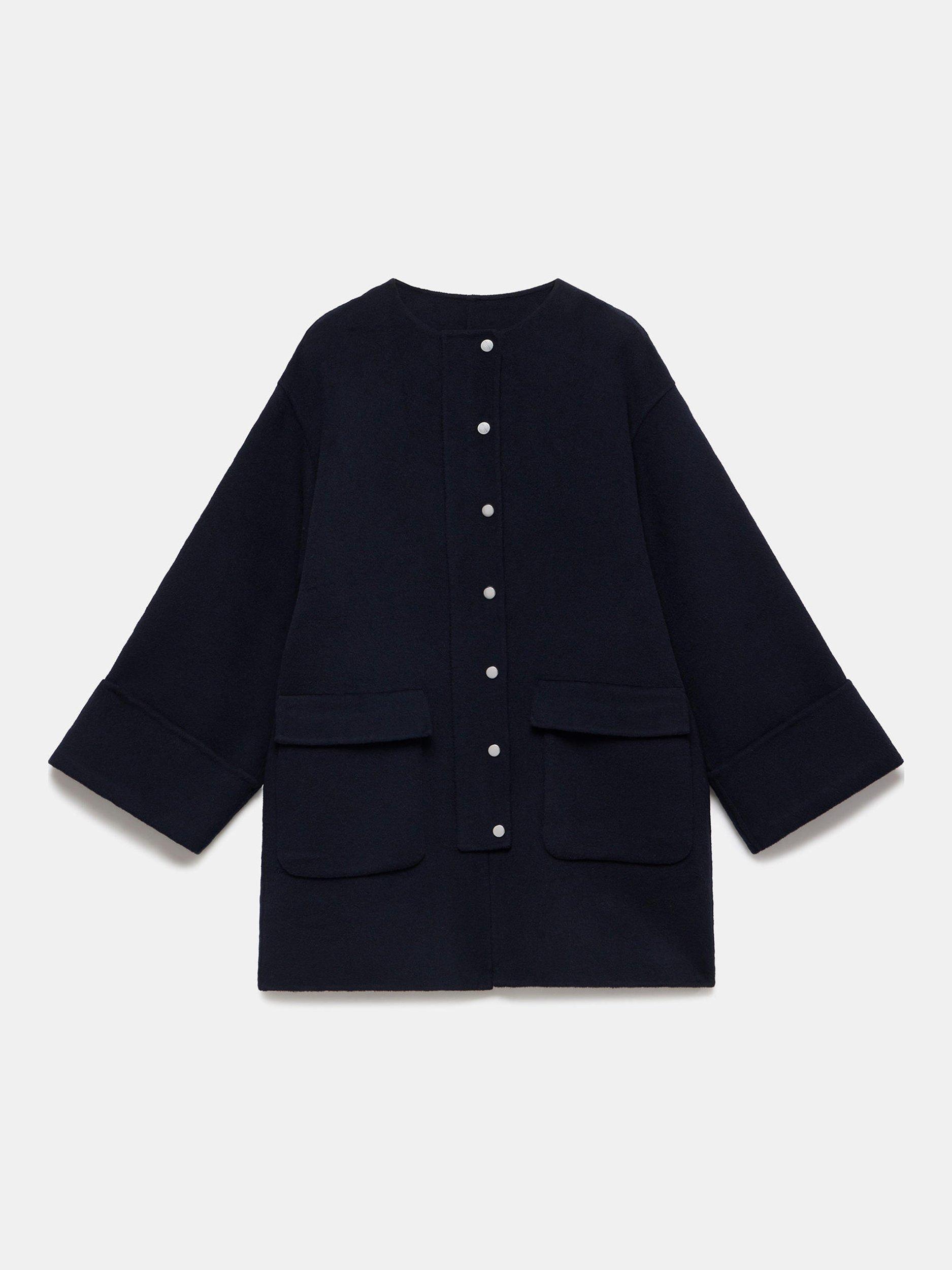 Product image 7 of 8, which shows Mint Velvet Round Neck Hand Finished Wool Blend Coat, Navy, XS