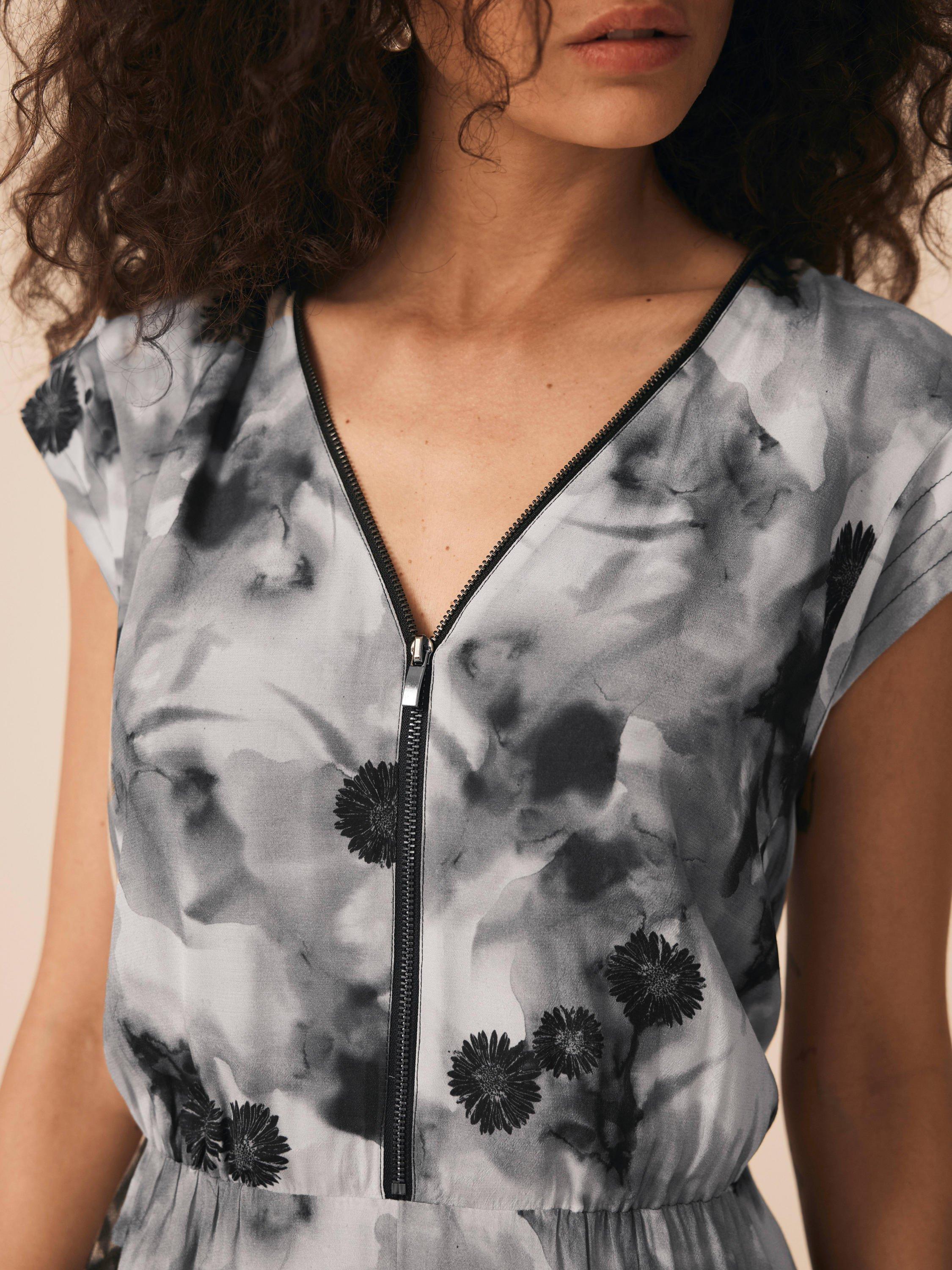 Product image 4 of 8, which shows Mint Velvet Abstract Print V-Neck Midi Dress, Grey/Multi, 10