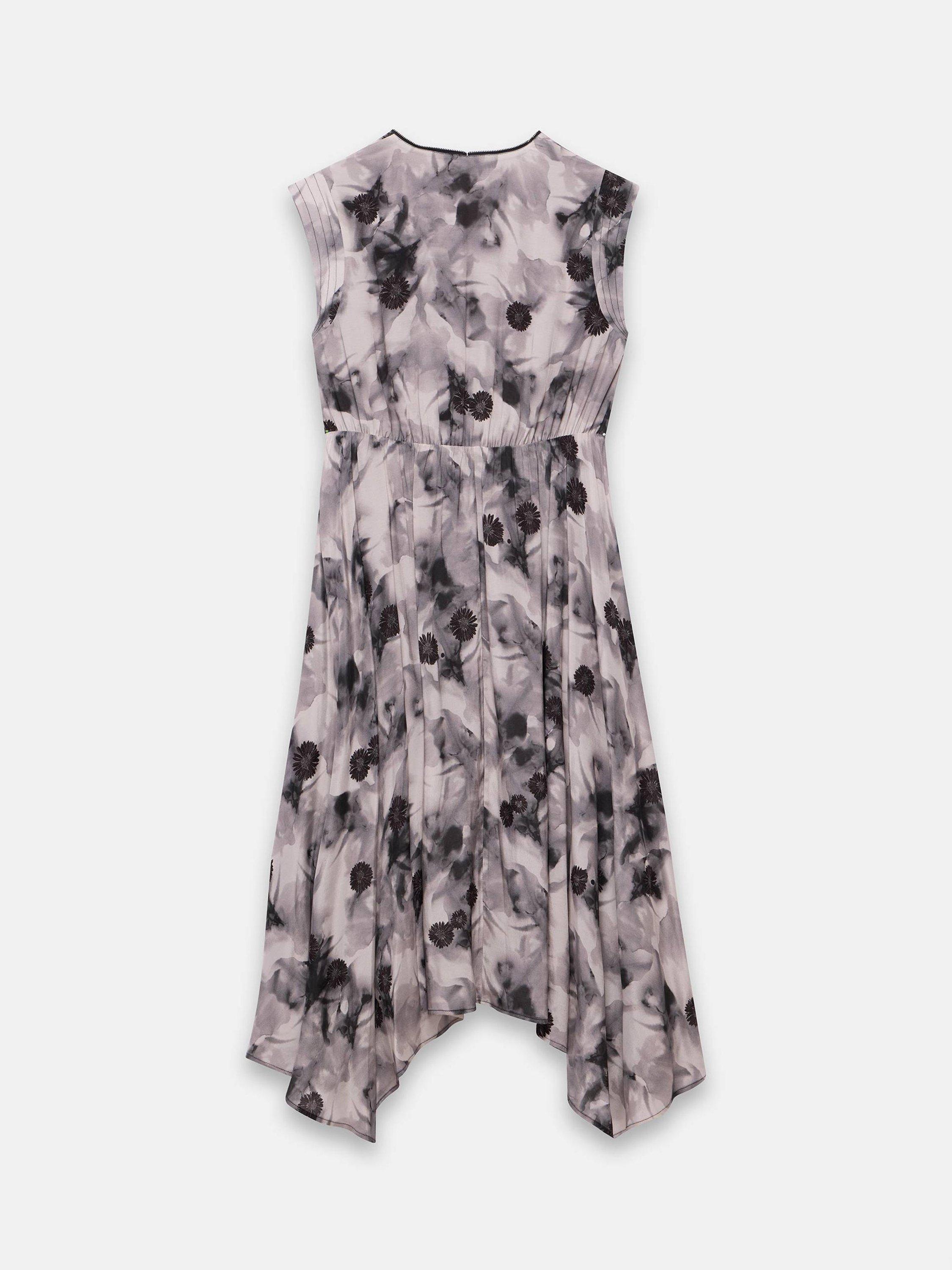Product image 8 of 8, which shows Mint Velvet Abstract Print V-Neck Midi Dress, Grey/Multi, 10