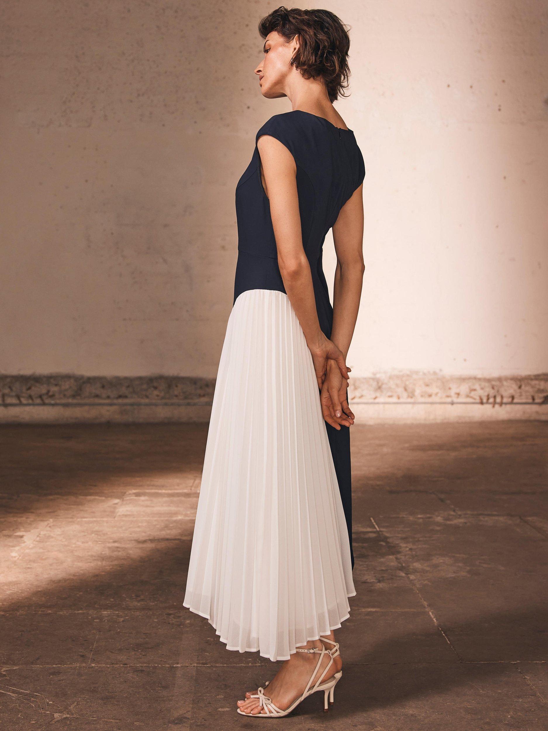 Product image 4 of 8, which shows Mint Velvet Contrast Pleat Maxi Dress, Navy/Multi, 8