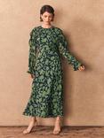 Mint Velvet Open Back Floral Maxi Dress, Green/Multi