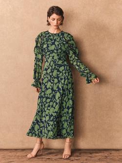 Mint Velvet Open Back Floral Maxi Dress, Green/Multi, Green/Multi