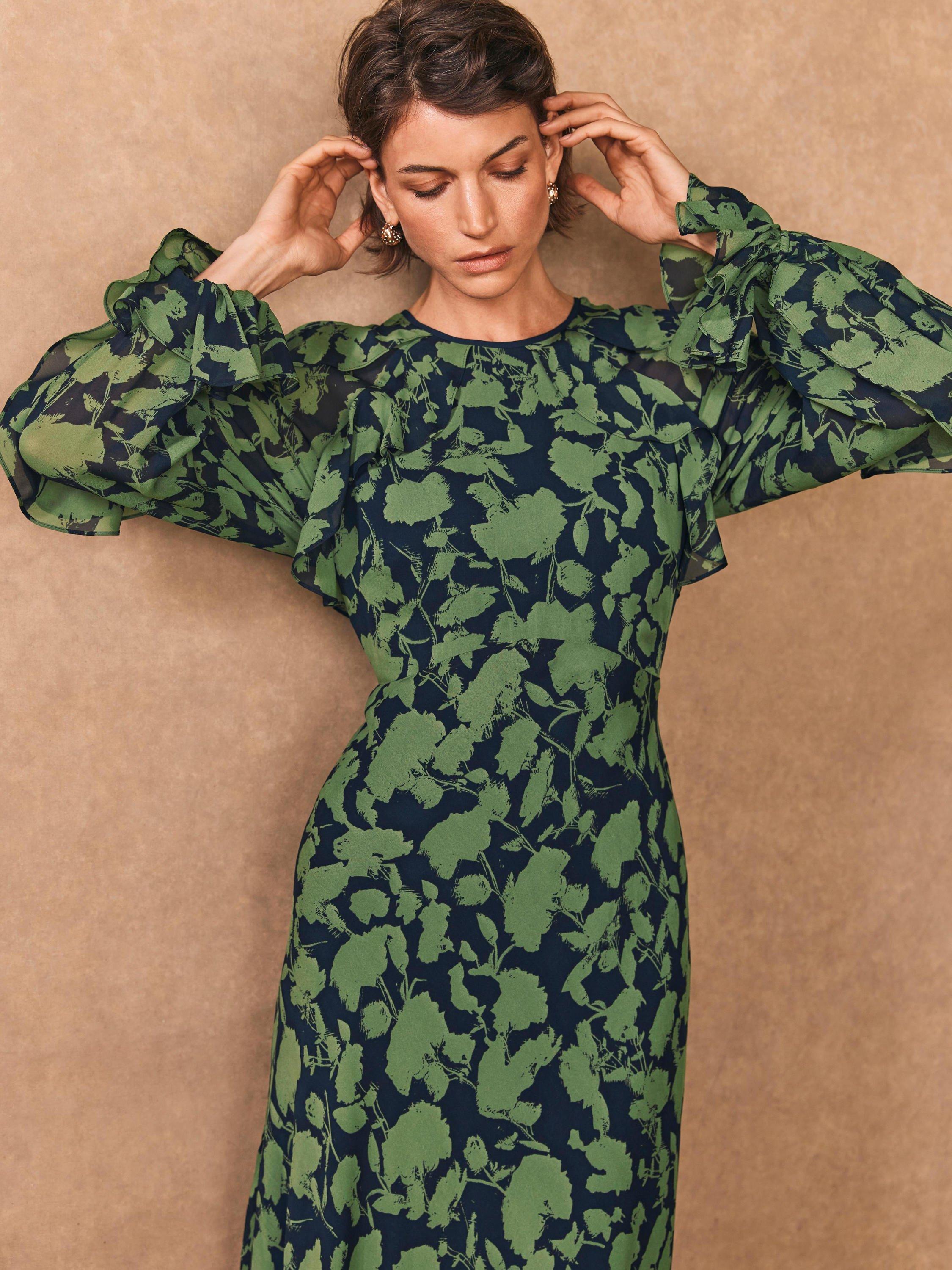 Product image 2 of 8, which shows Mint Velvet Open Back Floral Maxi Dress, Green/Multi, 6
