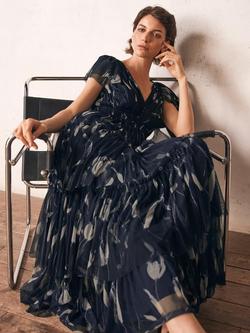 Mint Velvet Floral Tiered Maxi Dress, Navy/Multi - view 2, Navy/Multi