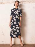 Mint Velvet Twist Detail Floral Midi Dress, Blue Navy