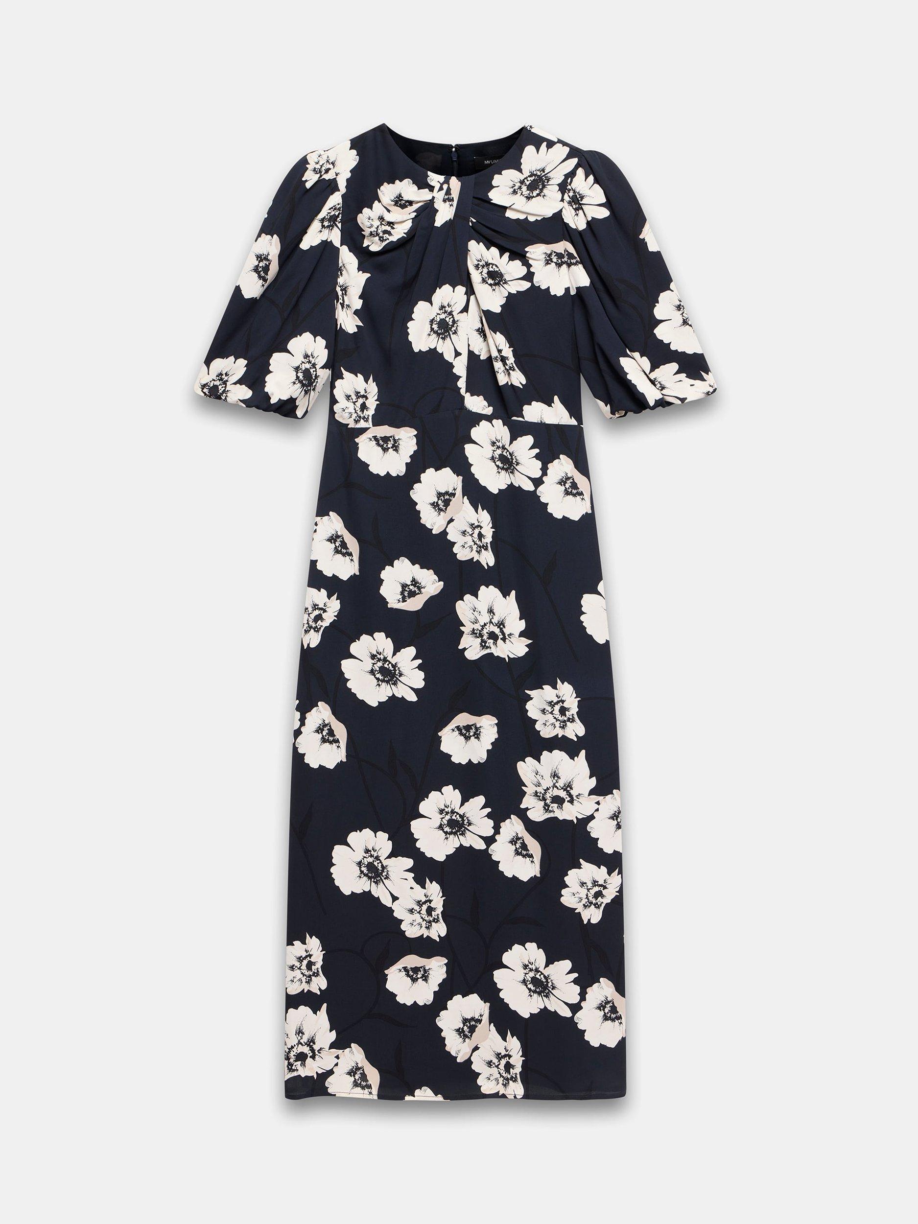Product image 6 of 8, which shows Mint Velvet Twist Detail Floral Midi Dress, Blue Navy, 6