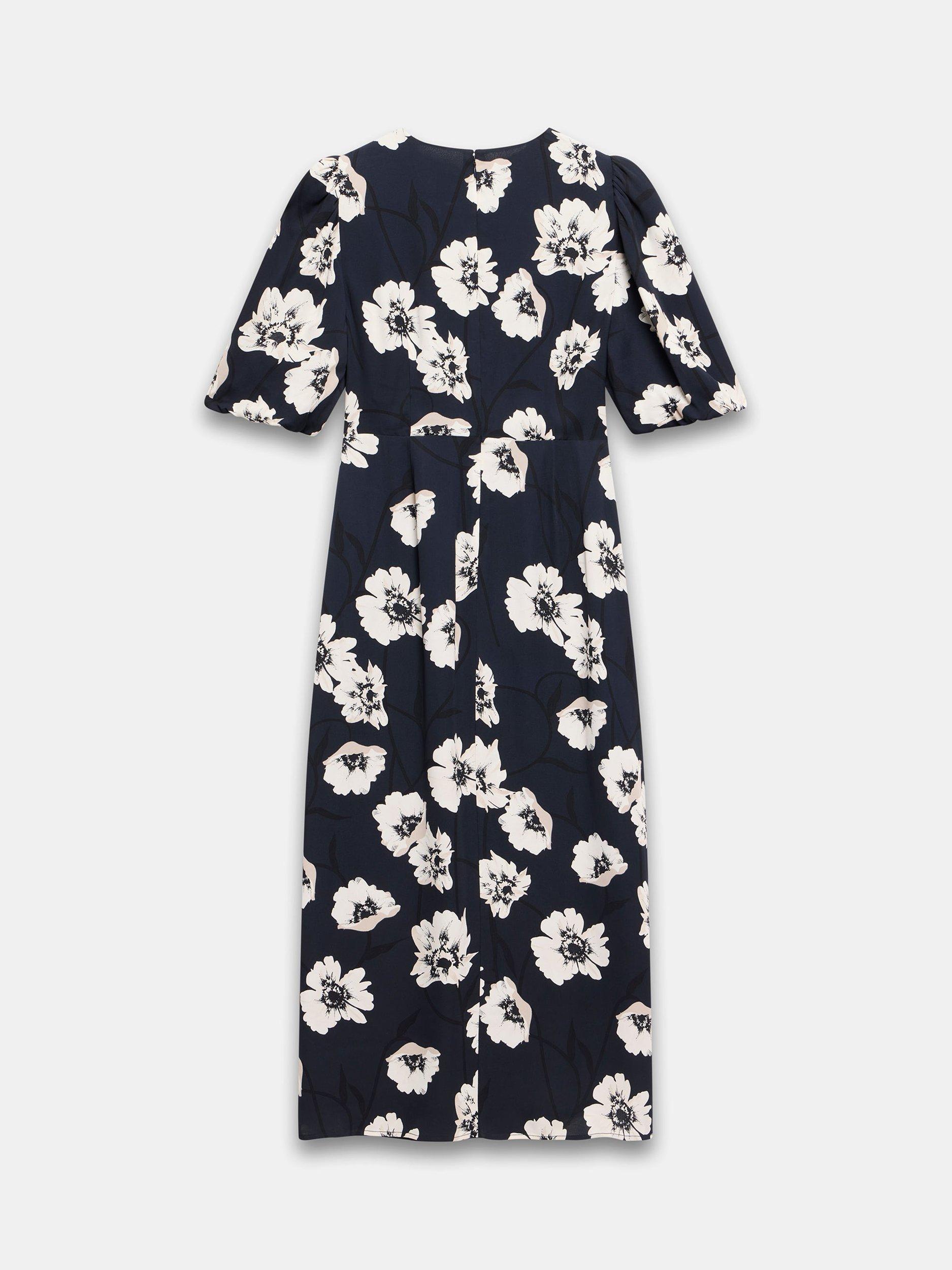 Product image 8 of 8, which shows Mint Velvet Twist Detail Floral Midi Dress, Blue Navy, 6