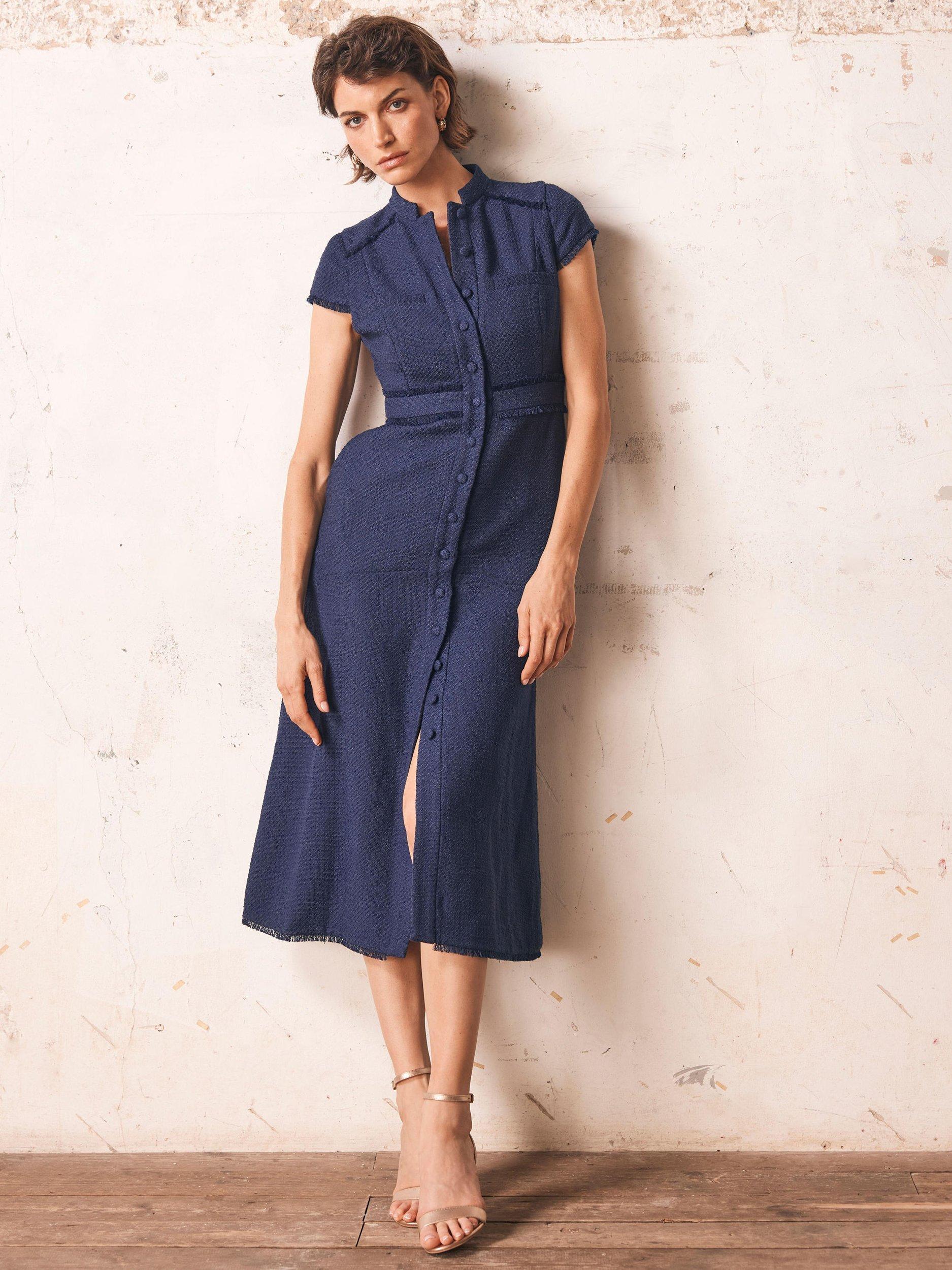 Product image 4 of 8, which shows Mint Velvet Boucle Midi Dress, Navy, 6