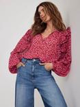 Mint Velvet Floral Ruffle Top, Pink/Multi