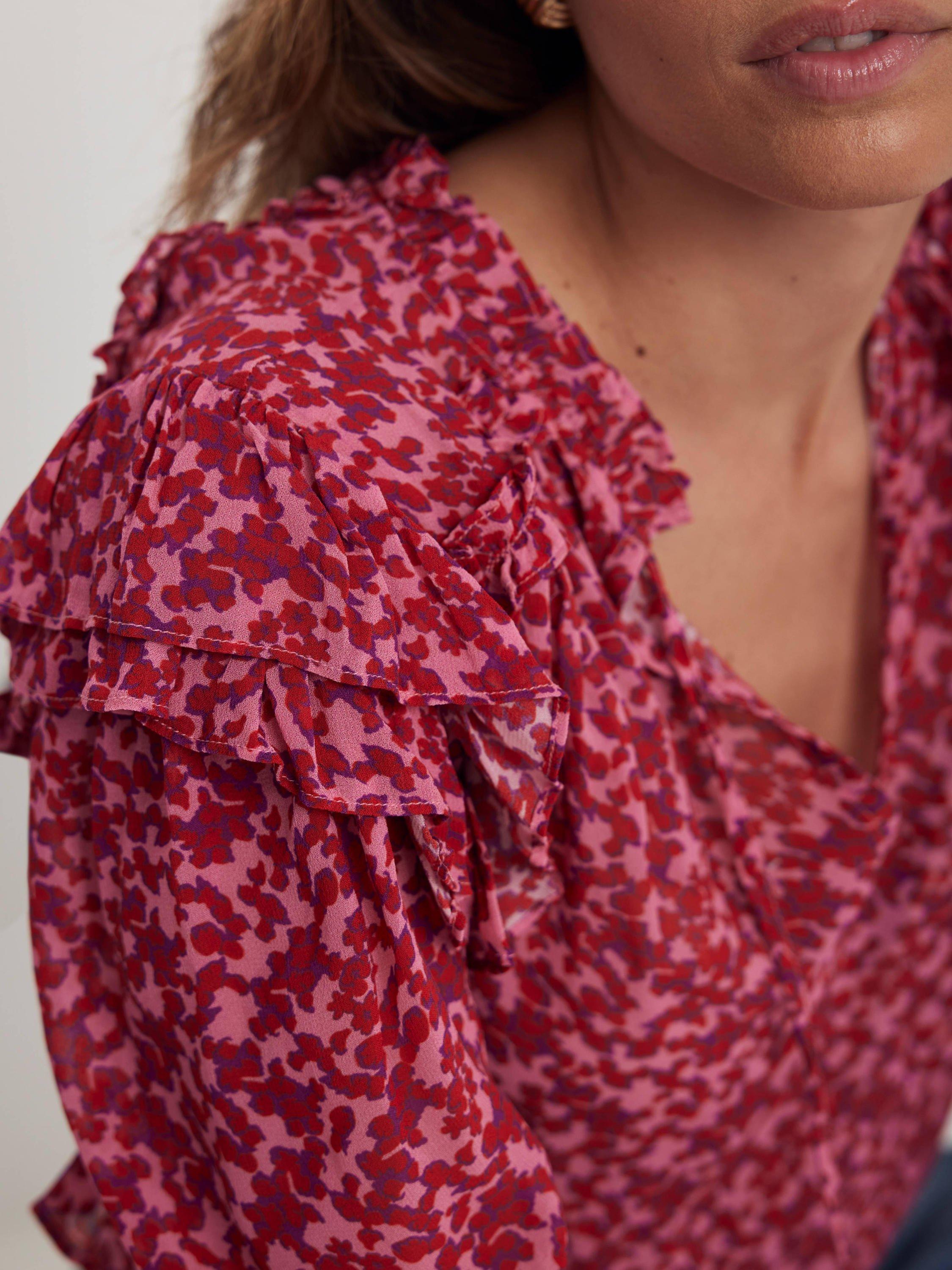 Product image 4 of 7, which shows Mint Velvet Floral Ruffle Top, Pink/Multi, XS