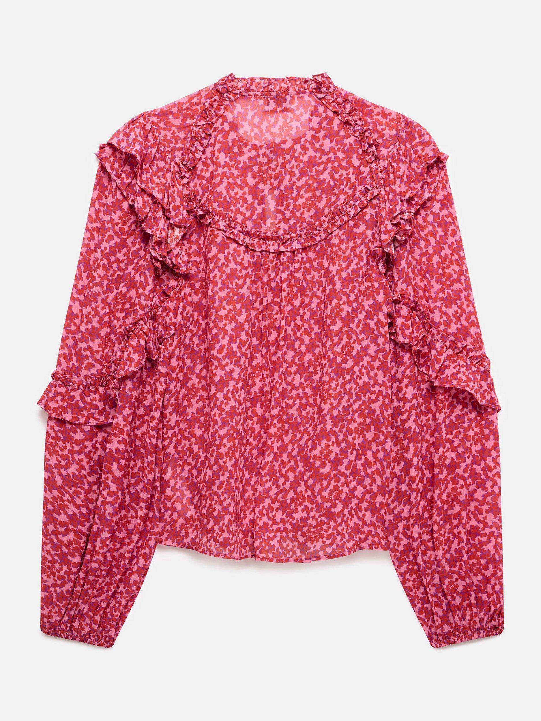 Product image 7 of 7, which shows Mint Velvet Floral Ruffle Top, Pink/Multi, XS