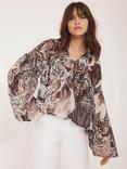 Mint Velvet Sequin Embellished Floral Blouse, Brown/Multi