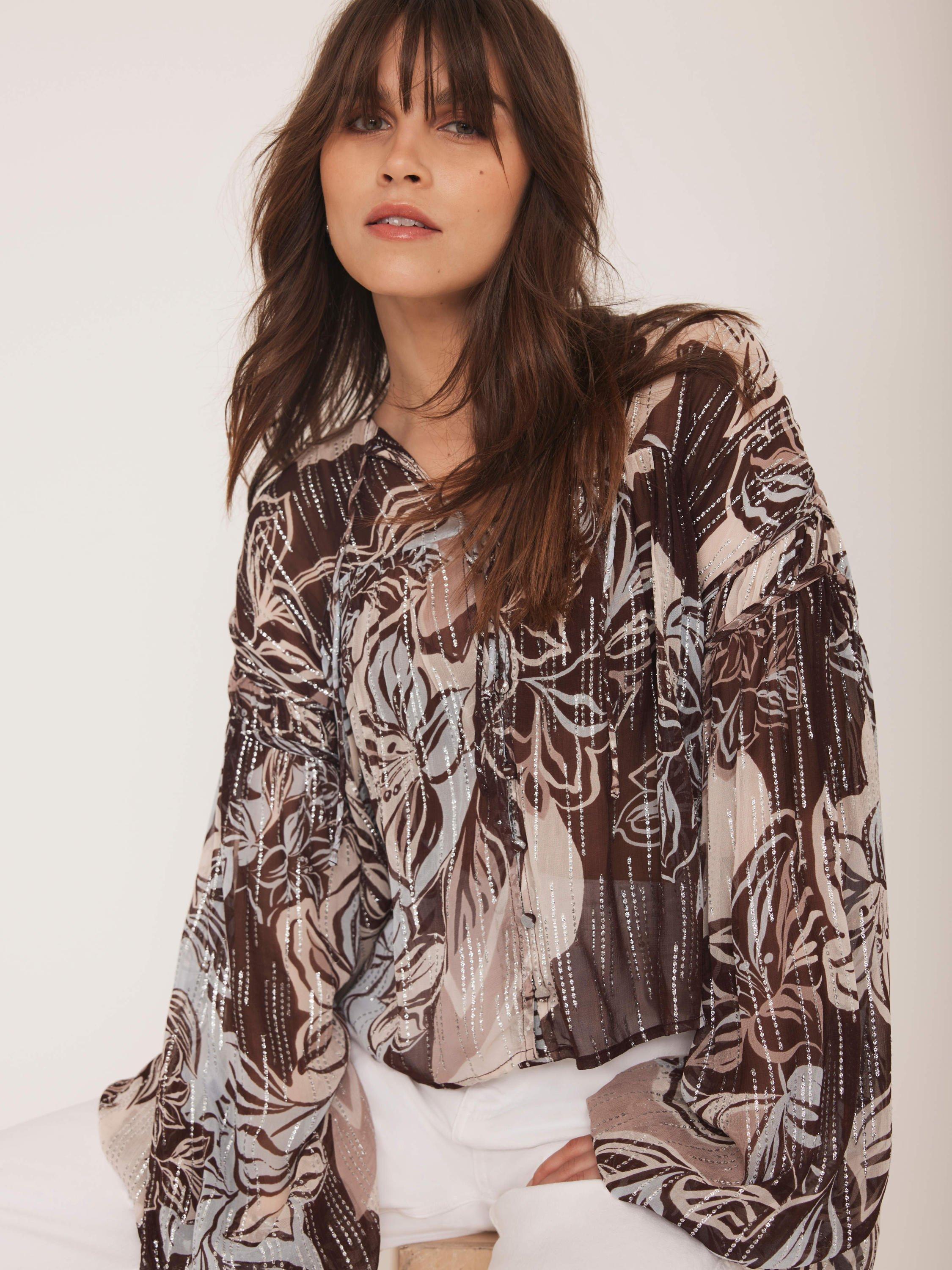 Product image 2 of 8, which shows Mint Velvet Sequin Embellished Floral Blouse, Brown/Multi, XS