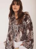 Mint Velvet Sequin Embellished Floral Blouse, Brown/Multi
