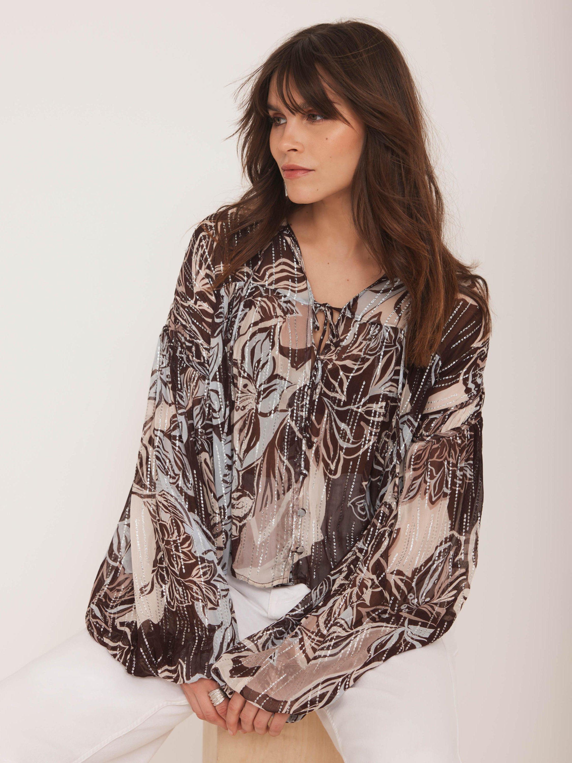 Product image 3 of 8, which shows Mint Velvet Sequin Embellished Floral Blouse, Brown/Multi, XS