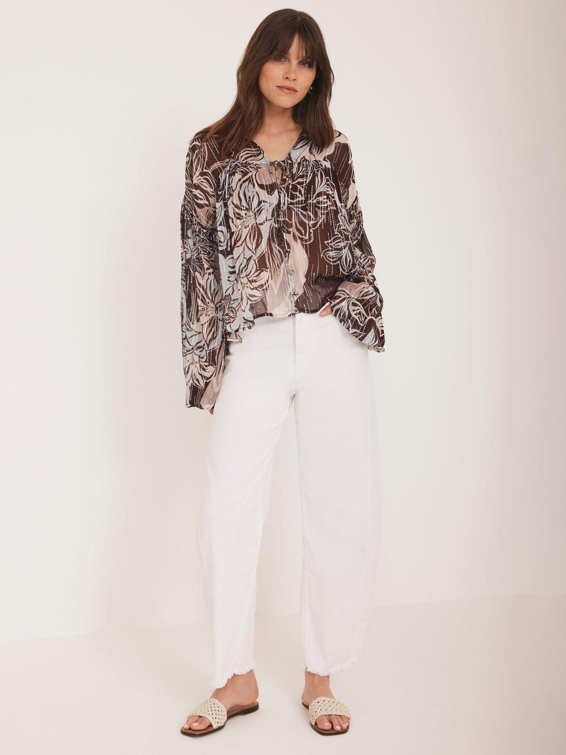 Product image 4 of 8, which shows Mint Velvet Sequin Embellished Floral Blouse, Brown/Multi, XS