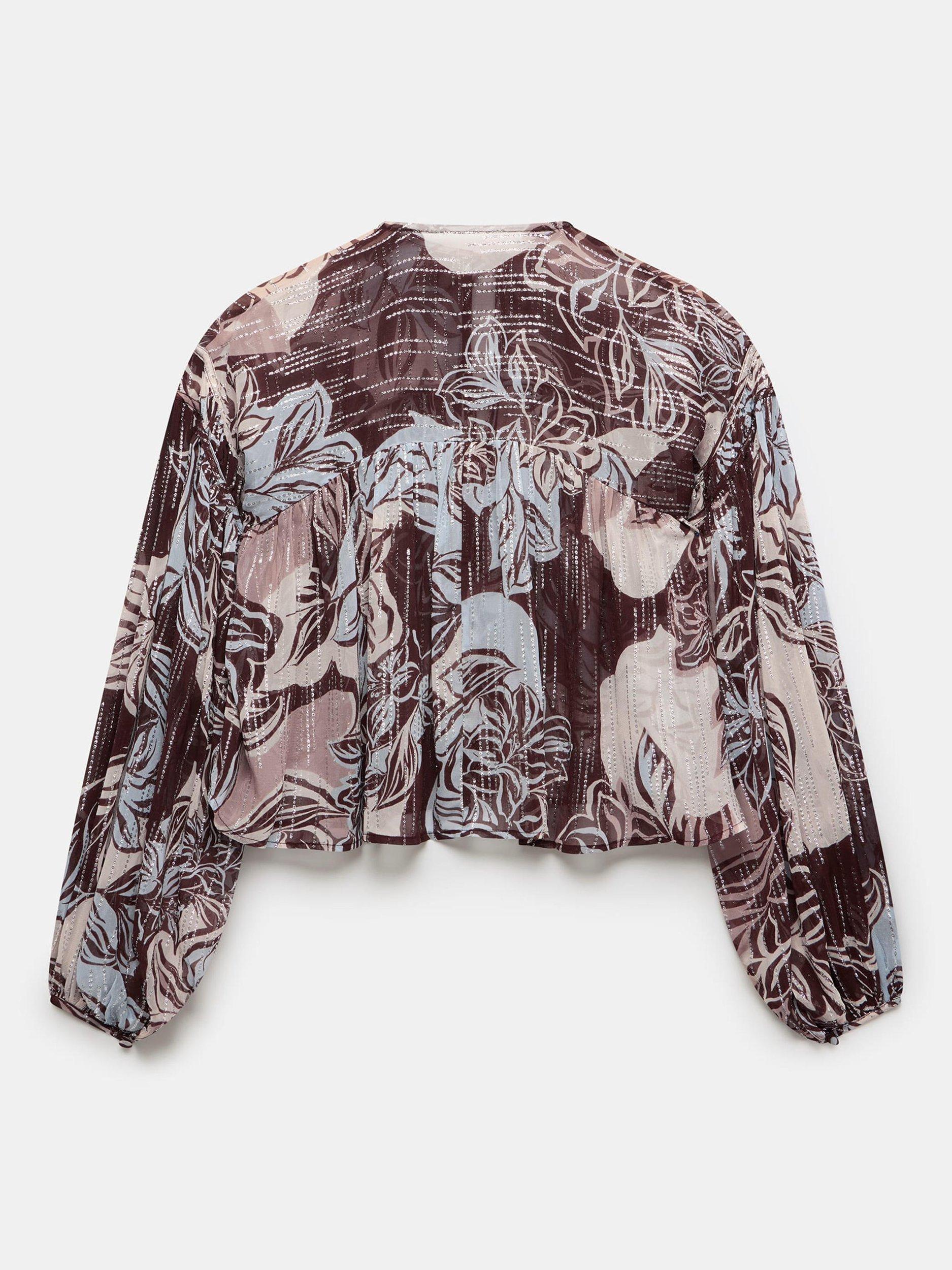 Product image 8 of 8, which shows Mint Velvet Sequin Embellished Floral Blouse, Brown/Multi, XS