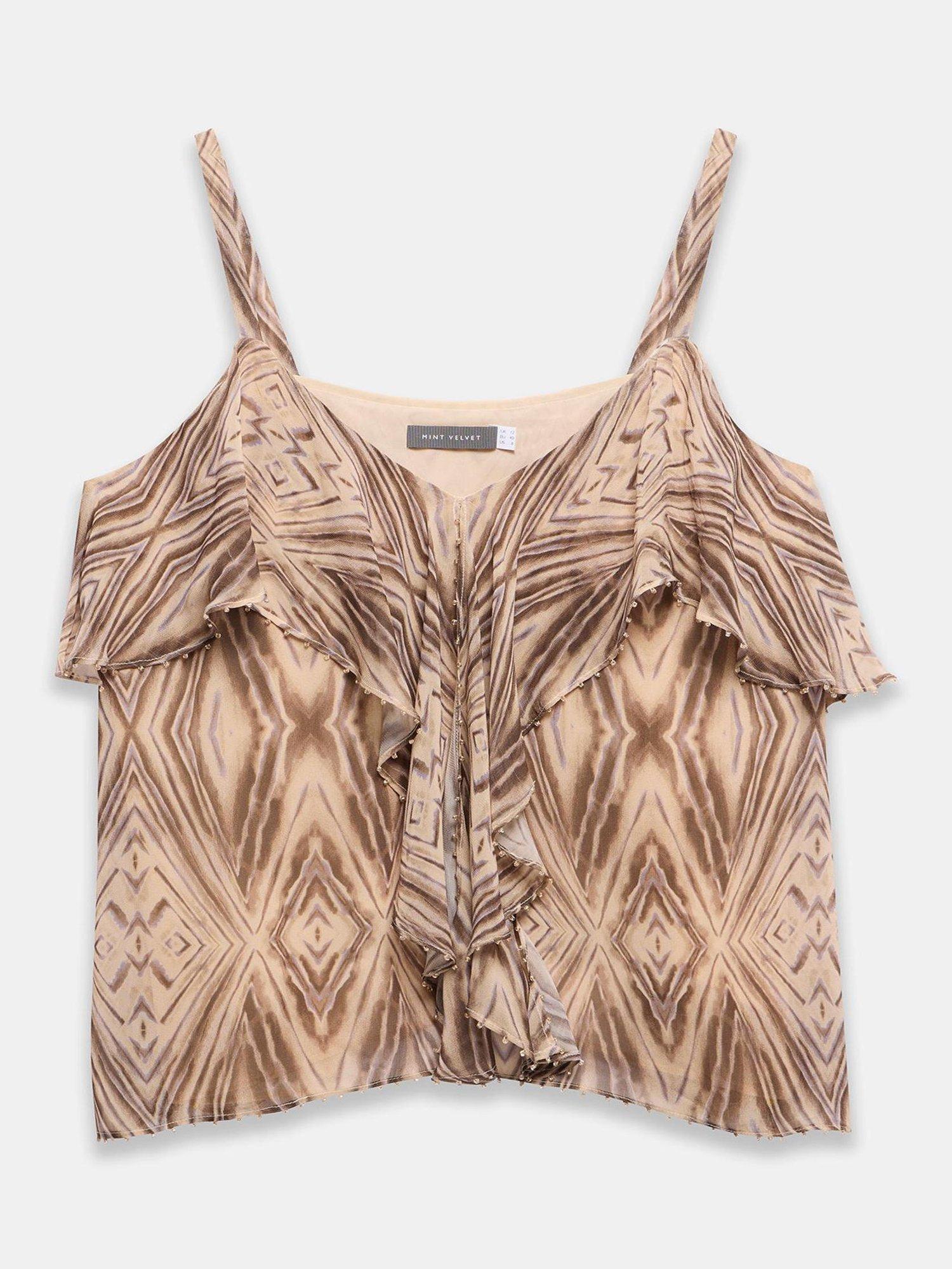 Product image 7 of 8, which shows Mint Velvet Print Spaghetti Strap V Neck Camisole Top, Brown/Multi, 6