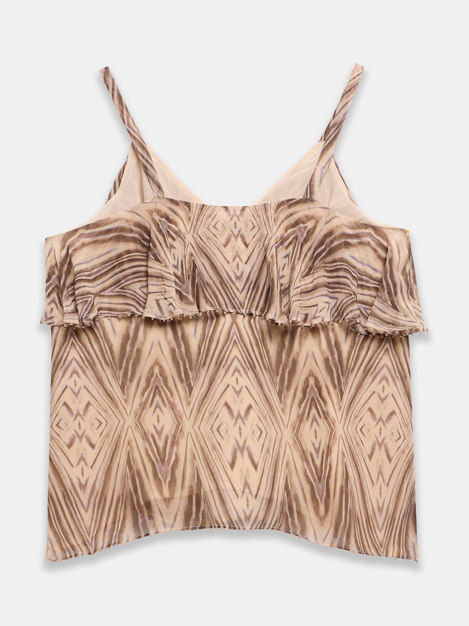 Product image 8 of 8, which shows Mint Velvet Print Spaghetti Strap V Neck Camisole Top, Brown/Multi, 6