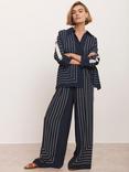 Mint Velvet Stripe Wide Leg Trousers, Navy/Multi