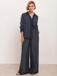 Mint Velvet Stripe Wide Leg Trousers, Navy/Multi