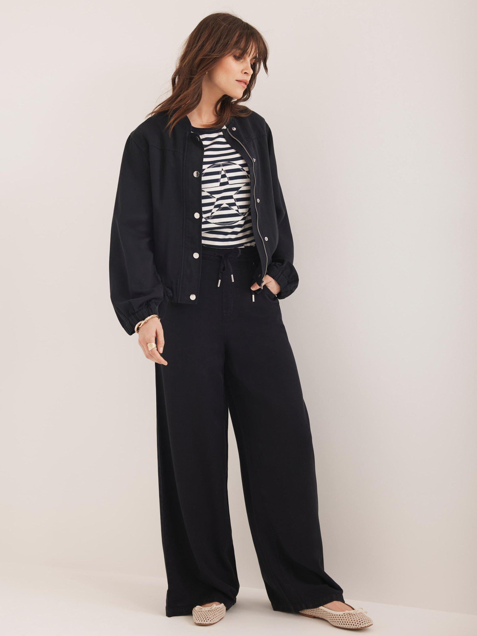 Product image 1 of 7, which shows Mint Velvet Wide Leg Drawstring Trousers, Navy, S Reg