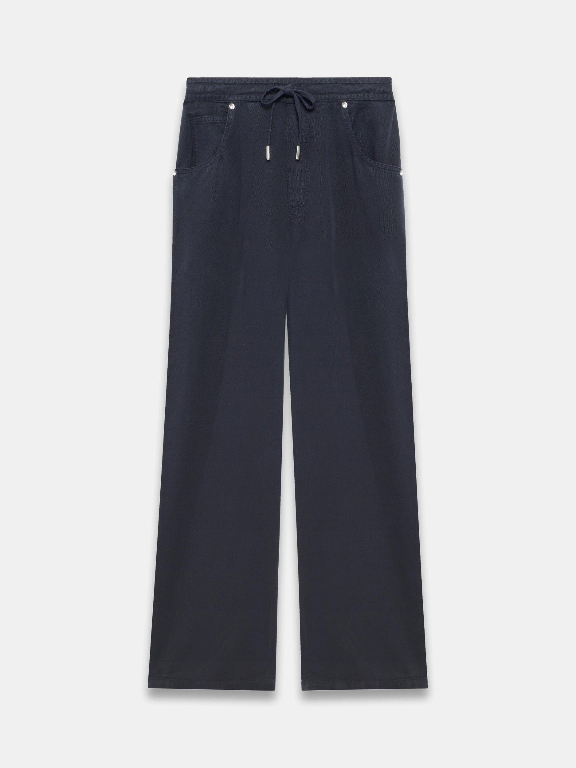 Product image 6 of 7, which shows Mint Velvet Wide Leg Drawstring Trousers, Navy, S Reg