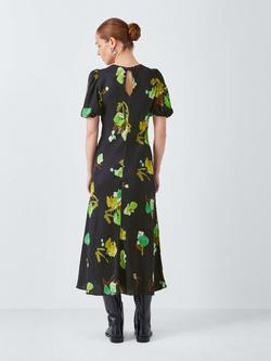 John Lewis Short Sleeve Floral Midi Tea Dress, Black/Multi - view 2, Black/Multi