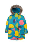 Frugi Kids' Cotton Penhale Printed Parka Coat, Blue